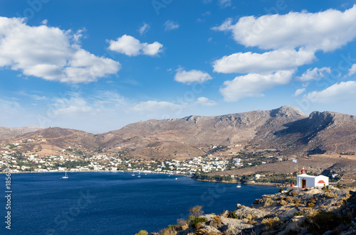 Panoramic view from the castle of Leros island, Dodecanese, Greece