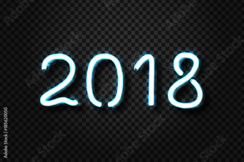 Vector realistic isolated neon sign of 2018 for decoration and covering on the transparent background. Concept of Merry Christmas and Happy New Year.