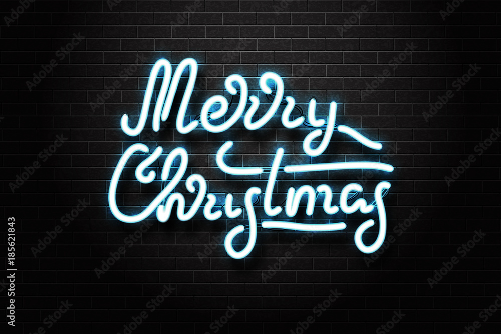 Obraz premium Vector realistic isolated neon sign of Christmas lettering for decoration and covering on the wall background. Concept of Merry Christmas and Happy New Year.