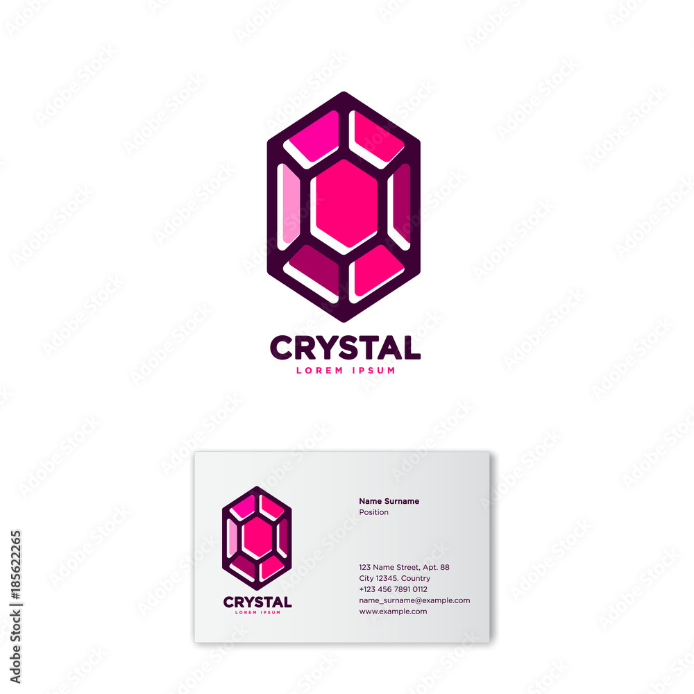 Crystal logo. Faceted stone emblem. Red color. Identity. Business card.  Stock Vector | Adobe Stock