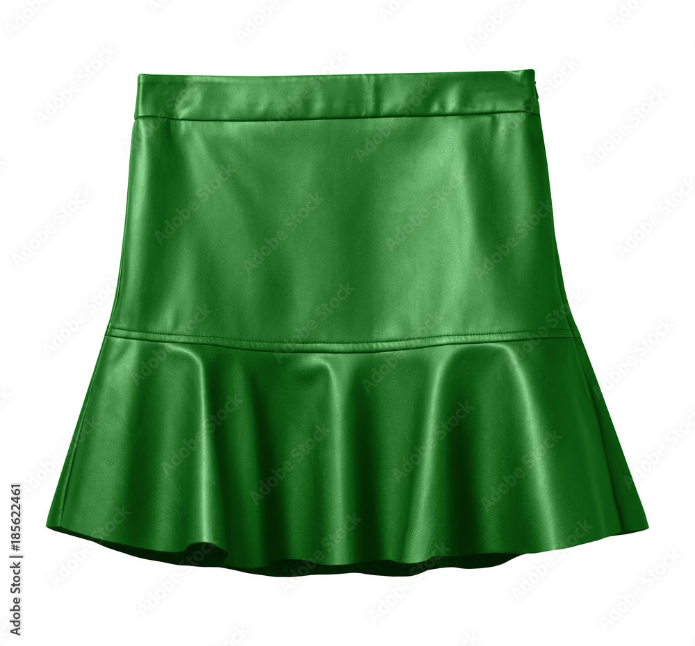 Green leather skirt with flounce isolated on white Green leather skirt with flounce isolated on white