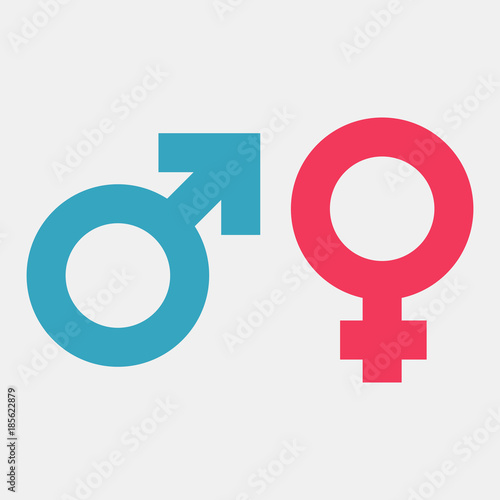 Gender symbols. Male and female color icon. Vector illustration flat style design. Isolated on white background. Man and woman silhouette pictogram.