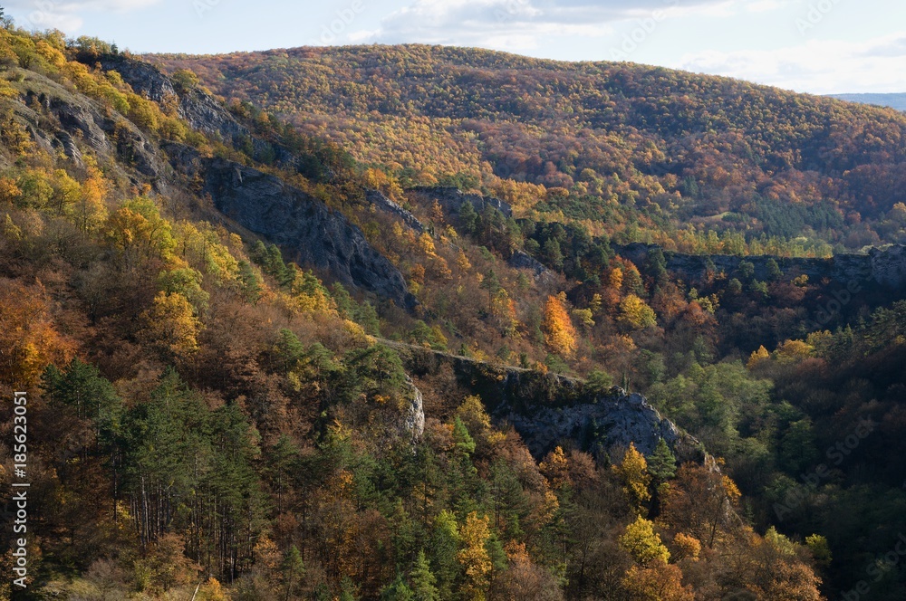 Valley with rocks near village Svaty Jan pod Skalou, Central Bohemia, Czech republic