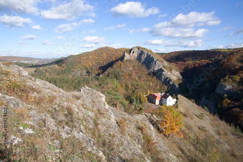 Historic monastery and church in the Svaty Jan pod Skalou, Central Bohemia, Czech republic photo