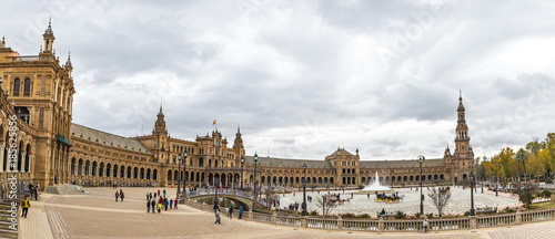 Panorama of Plaza de Espana in Seville, Andalusia, Spain