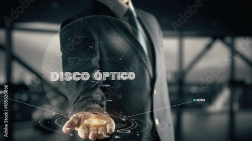 Disco óptico with hologram businessman concept, in English Optical disc photo