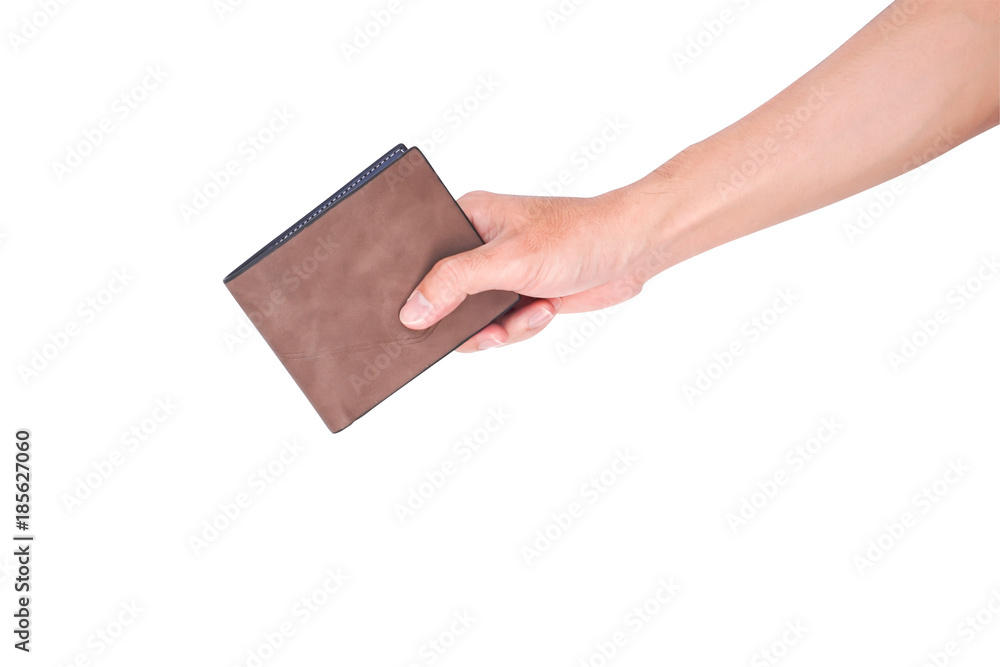 Man hand open an empty wallet isolated on white background with clipping path Man hand open an empty wallet isolated on white background with clipping path