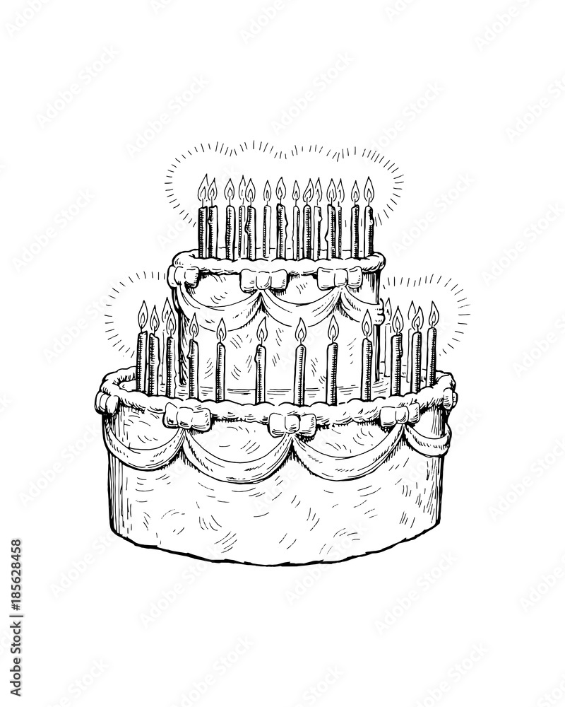 Sketch of a birthday cake vector or color illustration - stock vector  3065303 | Crushpixel