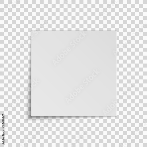 Realistic square white sheet of paper isolated on a transparent background. Template for your project. Vector