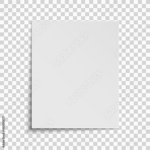 Realistic vertical white sheet of paper isolated on a transparent background. Template for your project. Vector