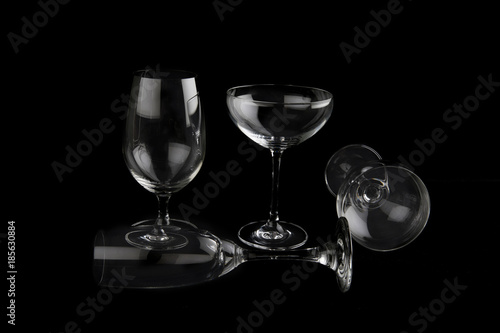 Empty glasses for wine on a black background