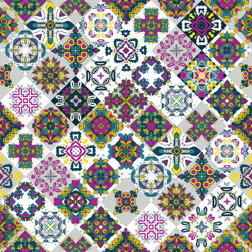 Traditional ornate  decorative tiles . Abstract background. Vector hand drawn illustration , Ceramic products . Set of mandalas.