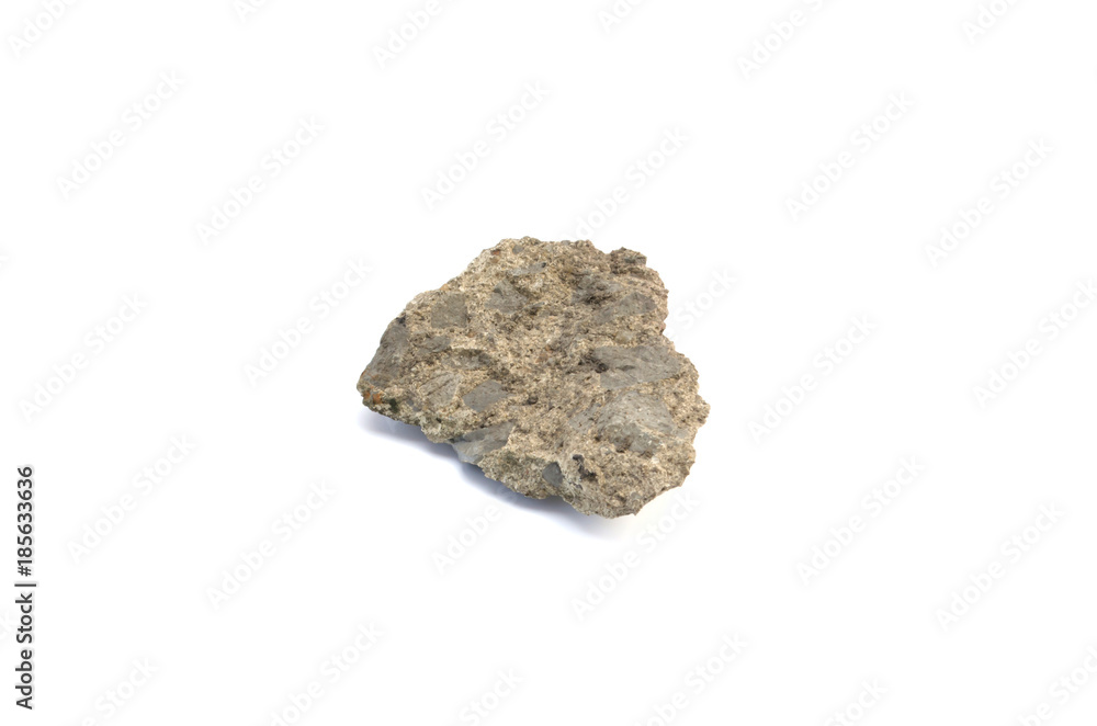 one broken cement stone boulder isolated on white background
