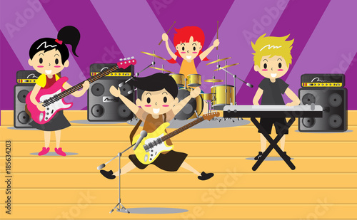 Musicians and Musical Instruments Rock band, music group with musicians concept of artistic people vector illustration