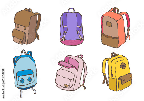 Pastel sport bag backpack school bag doodle vector illustration cartoon Set B