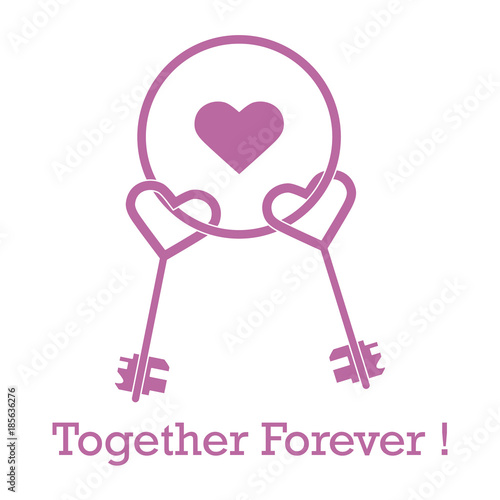 Keys in heart shape and the words together forever