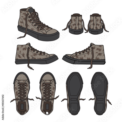 Camouflage sneakers Green shoe canvas sport wear foot wear training running shoe illustration vector cartoon