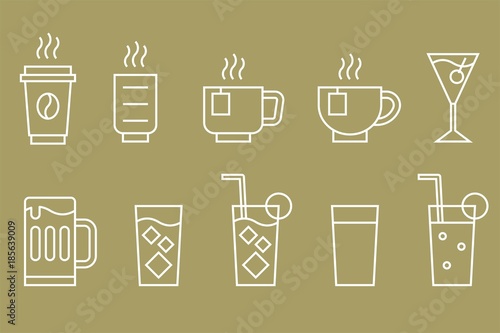 Drinks and beverage vector line icon set