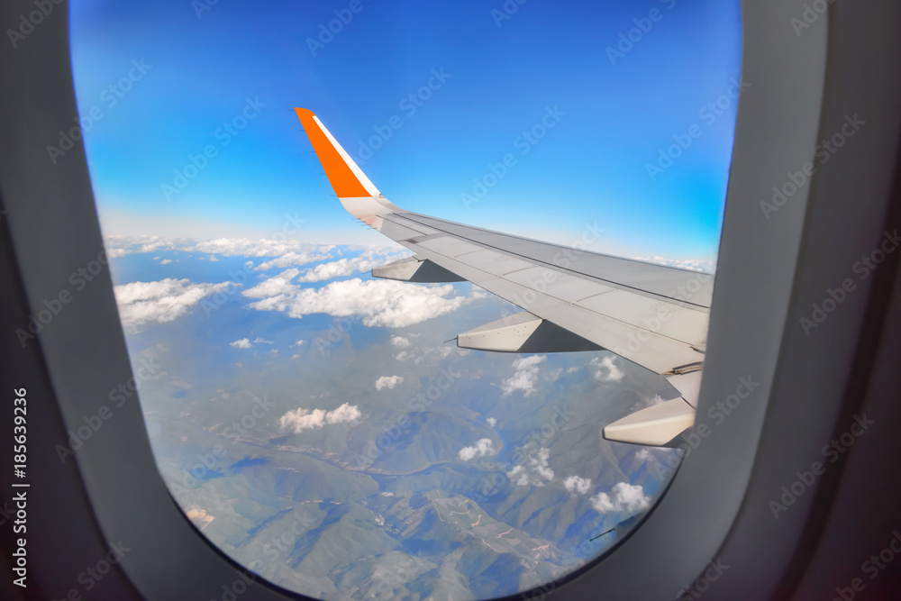 Airplane window over aerial view of Laos Airplane window over aerial view of Laos