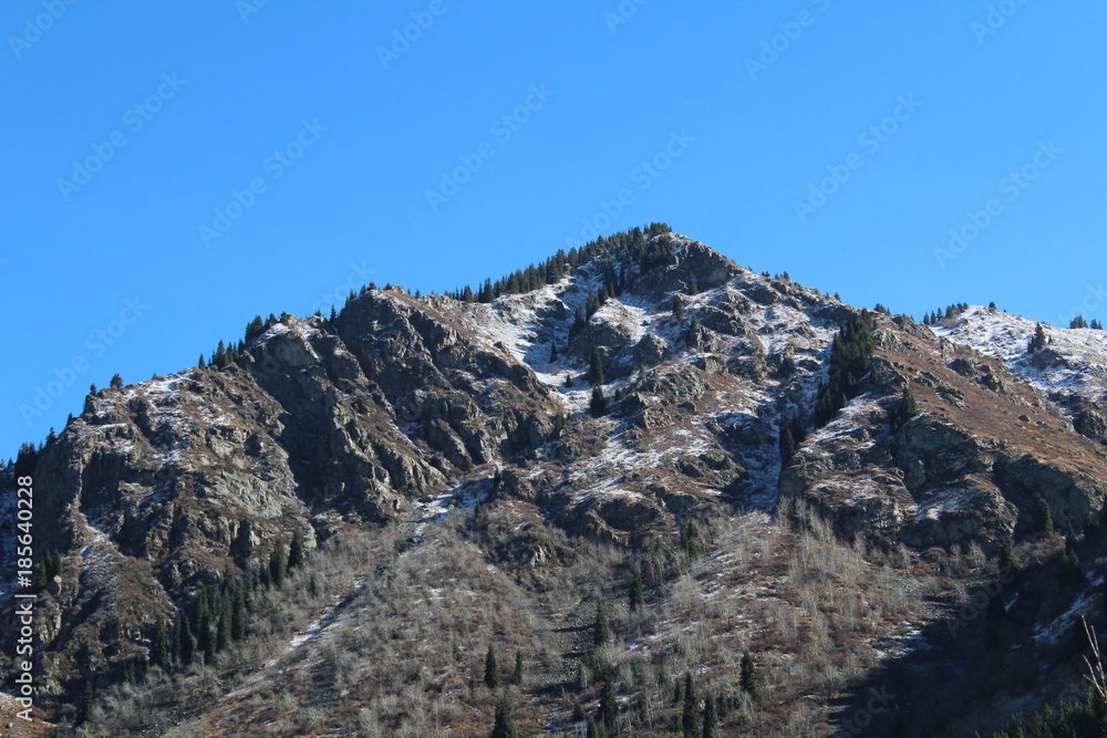 snowy peaks of tien shan mountains in november