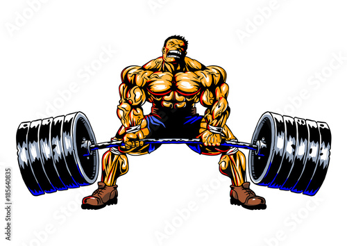 bodybuilder with barbell deadlift, vector, illustration, color, isolated on a white