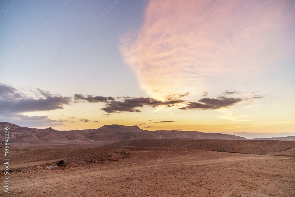 Morning colorful landscape of magic sunrise in judean desert in Israel.