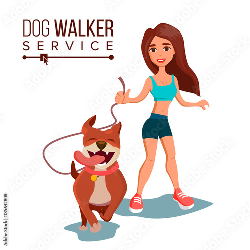 Dog Walking Service Vector. Pet Care. Exercising Dogs In Park. Isolated Flat Cartoon Character Illustration