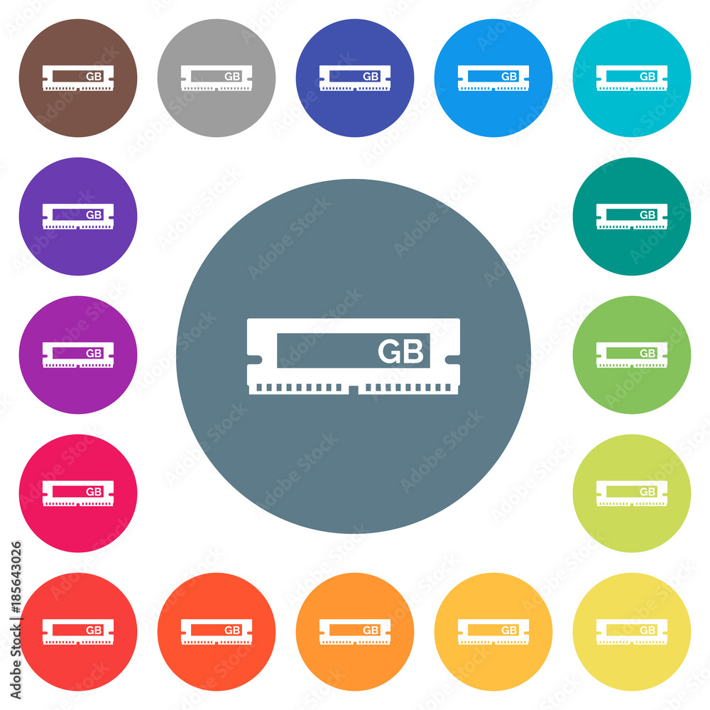 RAM memory module flat white icons on round color backgrounds RAM memory module flat white icons on round color backgrounds
