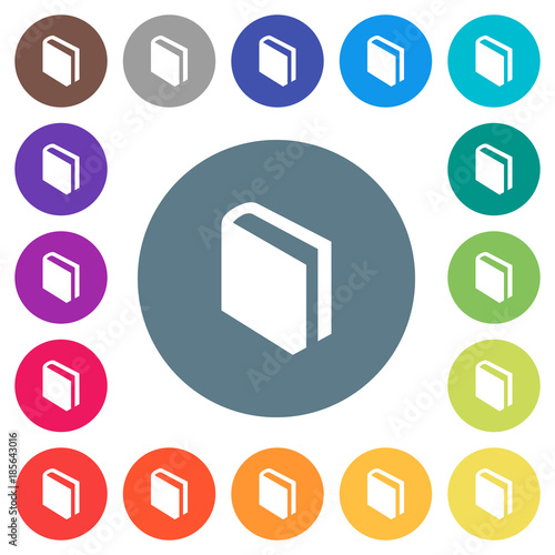 Single book flat white icons on round color backgrounds