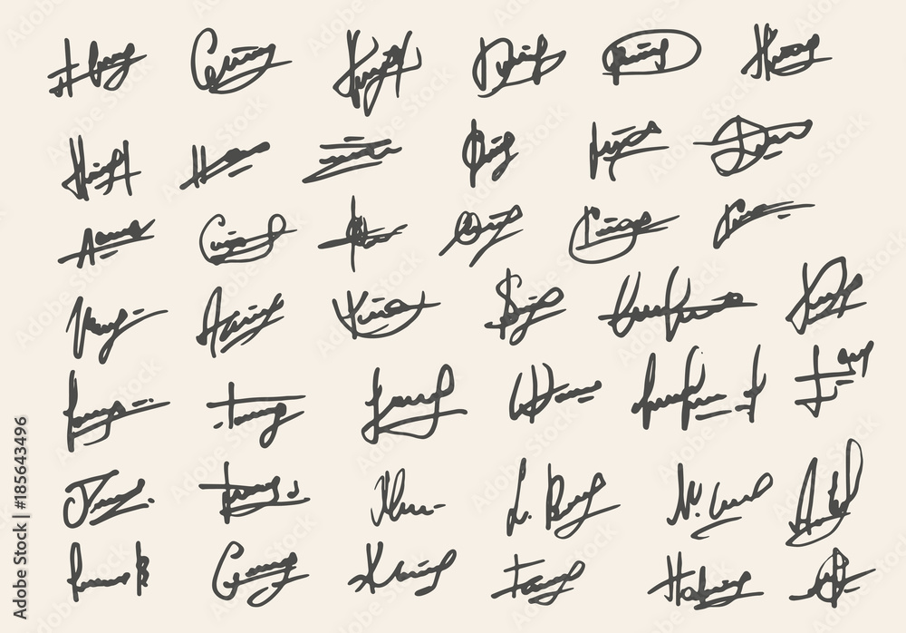 Set of fictitious signature isolated on white background. Template for personal autograph. Abstract vector sketch strokes Set of fictitious signature isolated on white background. Template for personal autograph. Abstract vector sketch strokes