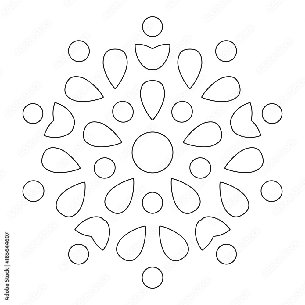 Mandala. Round Element For Coloring Book. Black Lines on White Background. Abstract Geometric Ornament. Vector.