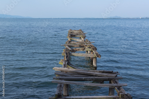The broken bridge In Lake Biwa. © micromagic