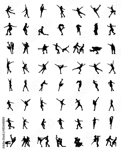 Black silhouettes of skaters on a white background