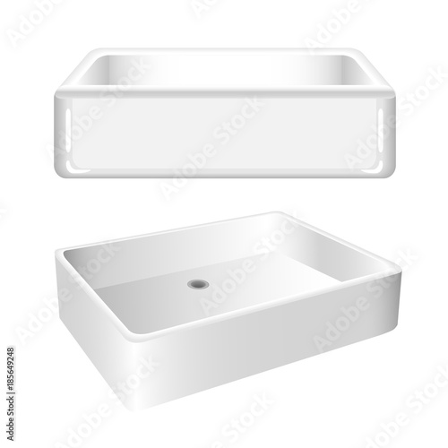 White kitchen sink, isolated on white background. Vector illustration.