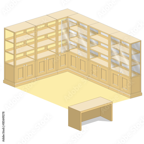 Isometric 3d classic furniture with panel doors, vector illustration.
