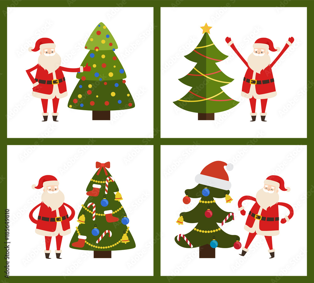 Santa Claus and Christmas Tree Vector Illustration Santa Claus and Christmas Tree Vector Illustration