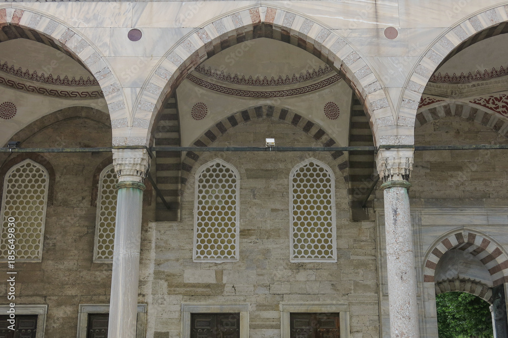 Detail of courtyard on the Blue Mosque in Istanbul, Turkey.