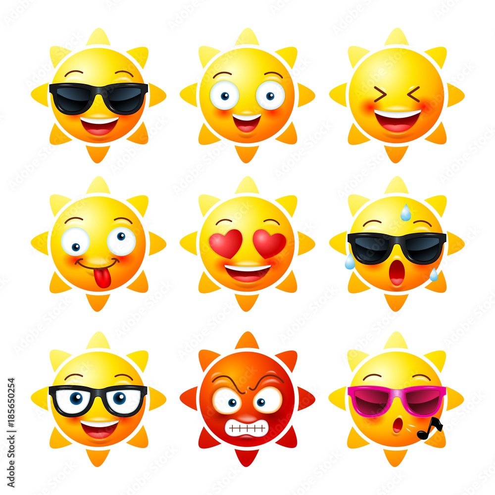 emojis. sun. sunlight, emotion face, vector illustration. Stock Vector