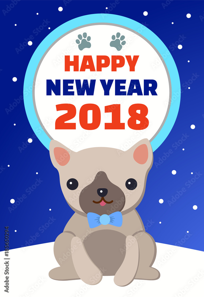 Happy New Year and Symbol Dog Vector Illustration