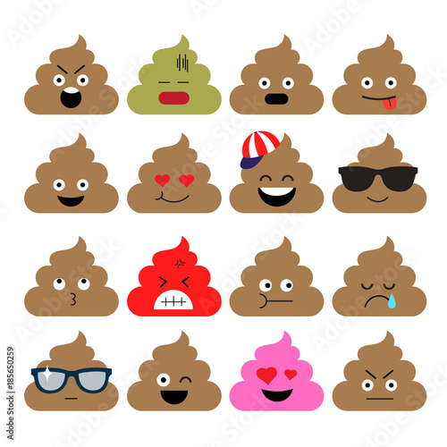 Set of cute poop, emoji, emotion, cute, vector illustration.