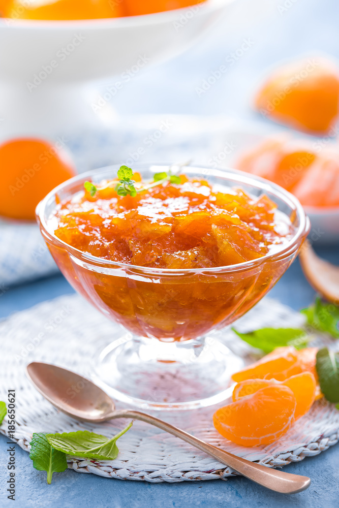 Tasty mandarin orange jam. Tangerine confiture, marmelade. Tasty mandarin orange jam. Tangerine confiture, marmelade.