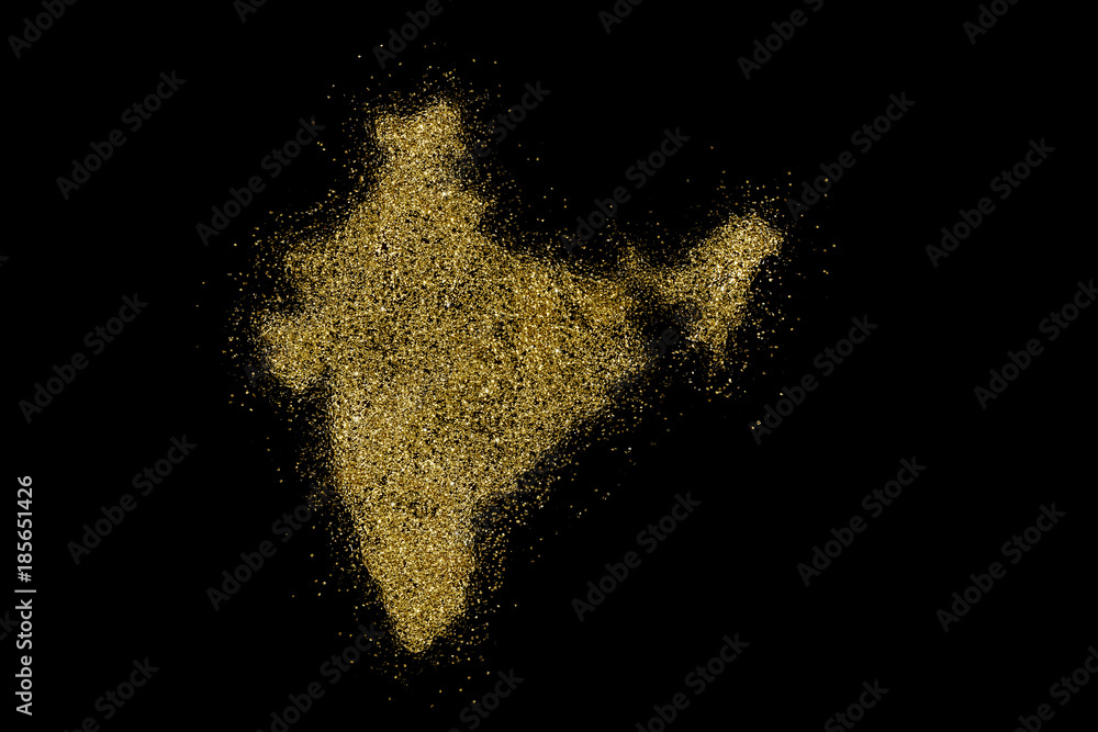 India shaped from golden glitter on black (series) India shaped from golden glitter on black (series)