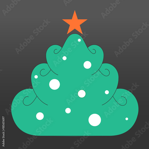 Green Christmas tree. Vector illustration on a black background.