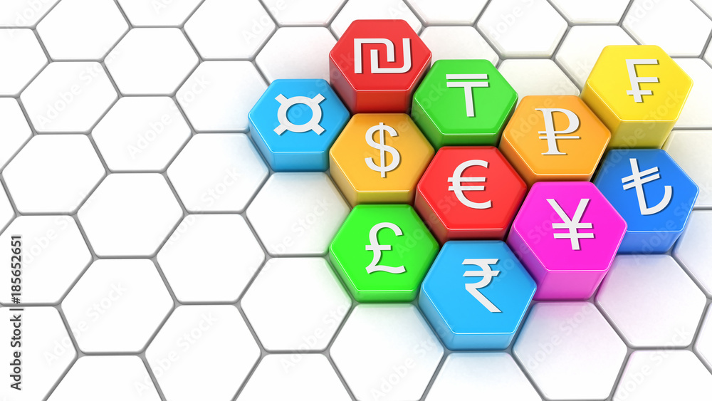 Abstract 3D hexagonal background with currency sign Abstract 3D hexagonal background with currency sign