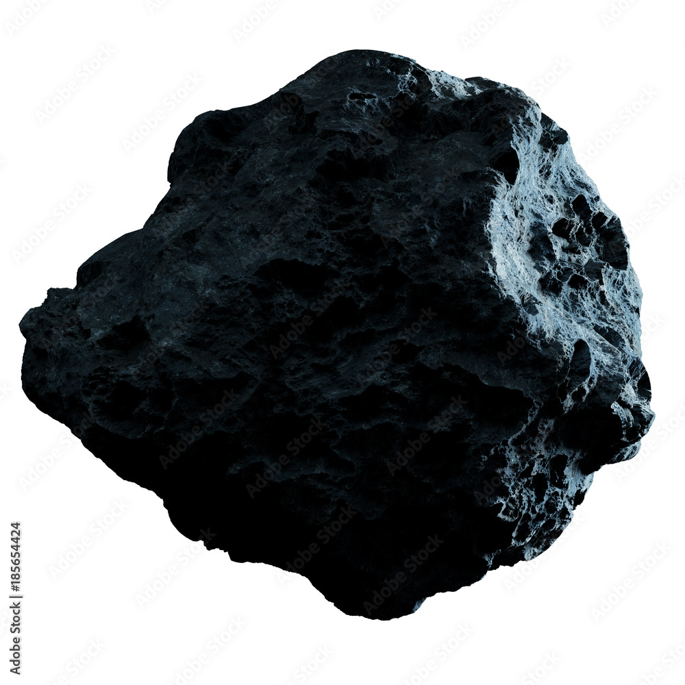 Fototapeta premium Dark rock asteroid isolated 3D rendering