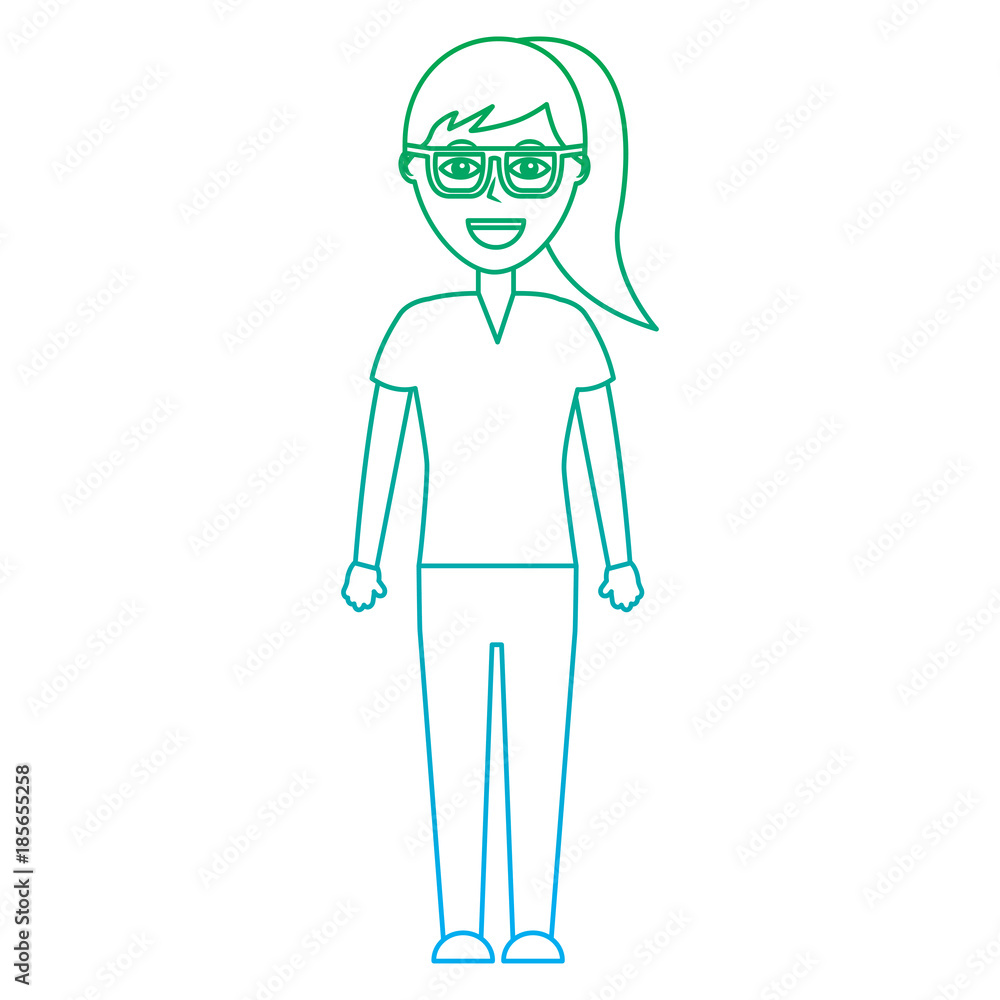 happy woman with glasses icon image vector illustration design green to blue ombre line happy woman with glasses icon image vector illustration design green to blue ombre line