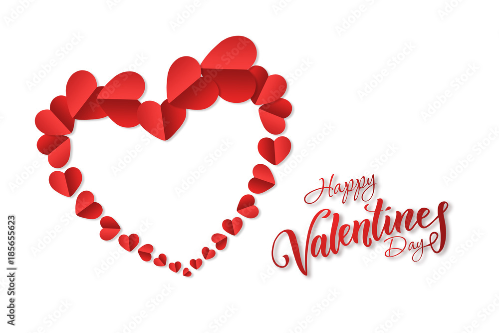 Happy Valentine's Day, holiday banner. A large red heart lined from small hearts on a white background. Greeting card, flyer, romance.