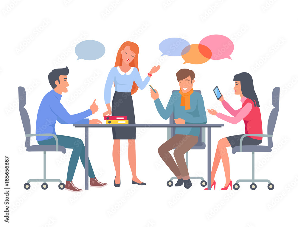 Business Team Discuss Work at Table Illustration