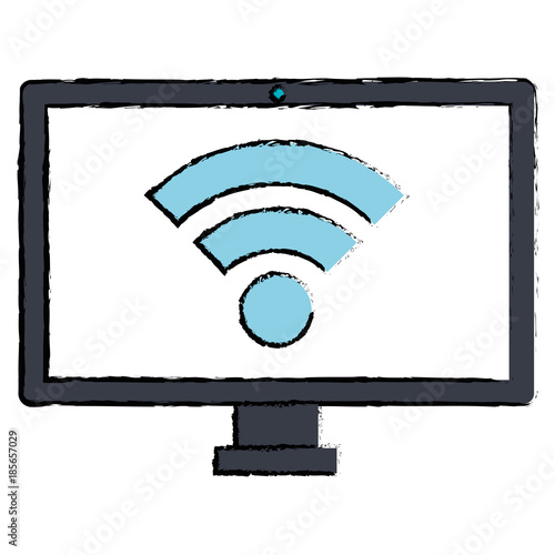 computer display with wifi signal vector illustration design