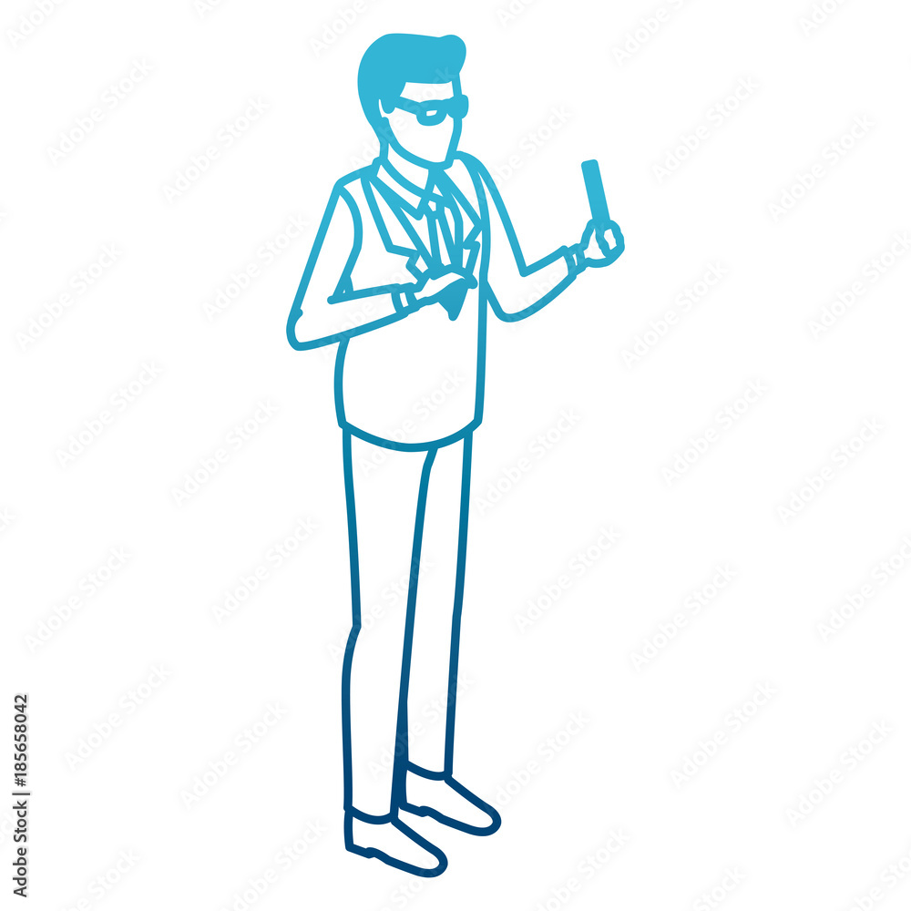 Businessman with stick icon vector illustration graphic design